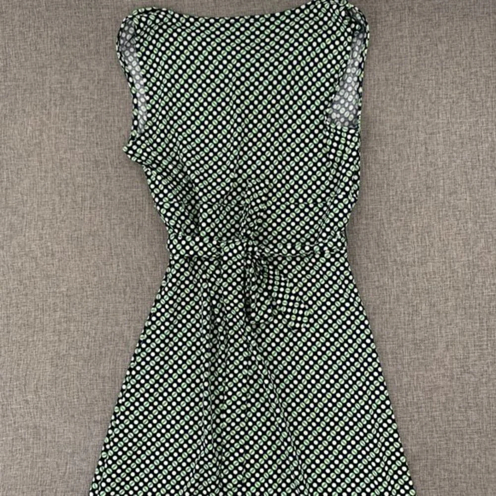 Talbots Belted Sheath Dress Sleeveless Green Black‎ White XS Round Neck Comfort